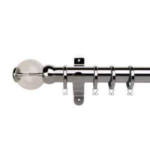 Oslo 50mm Curtain Pole Set Chrome + Ball Finial with Curved Tie